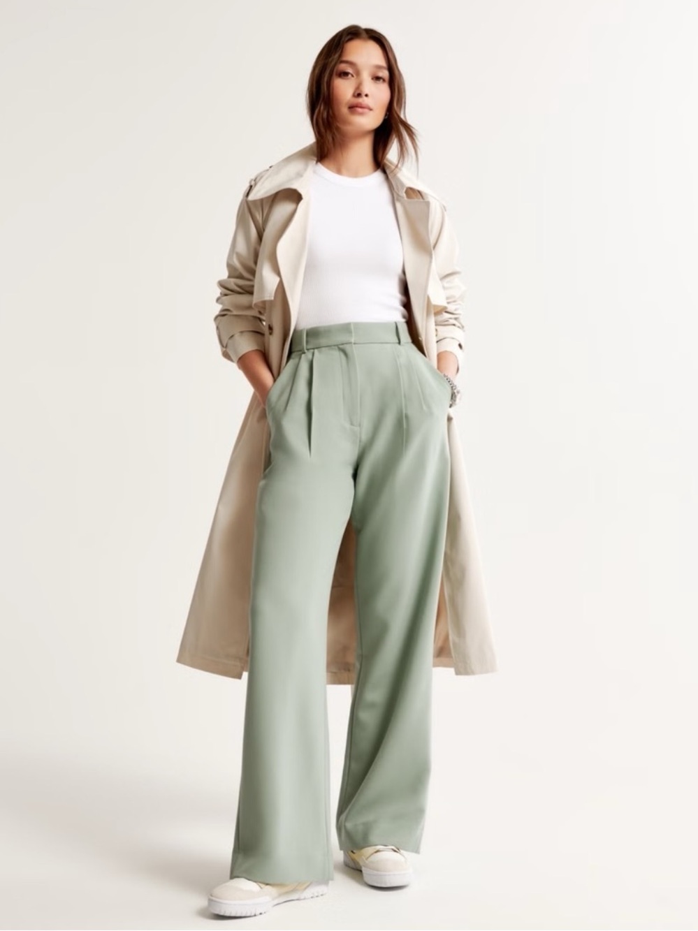 A&F Abercrombie Sage Green Curve Love Sloane High Waisted Wide Leg Pant 27 LONG